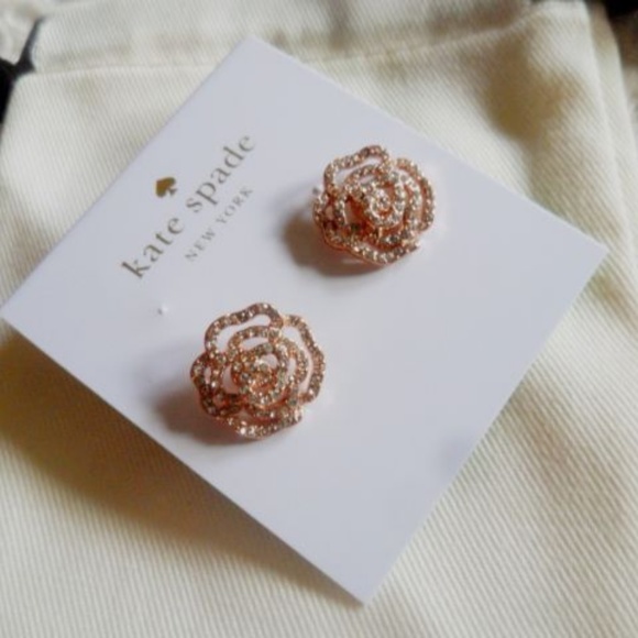kate spade Jewelry - Kate Spade Rose Gold Tone Pavé Rose Stud Earrings